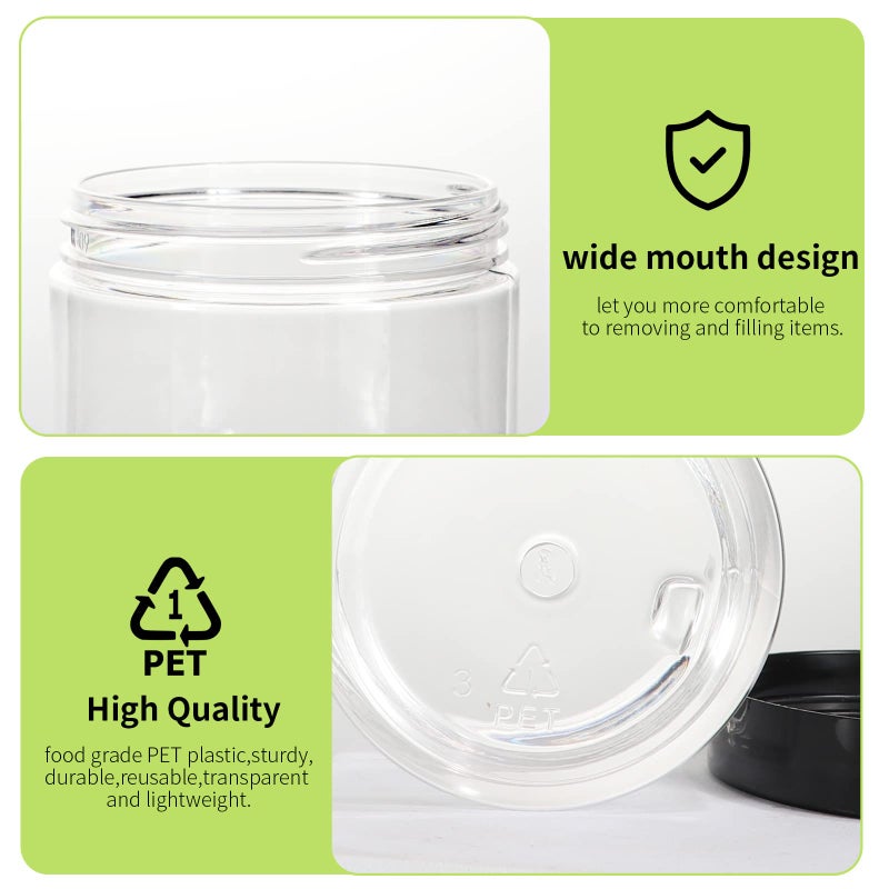 STARSIDE 40 Pack 180ml 6 oz Empty Clear Plastic Jars with Black Lids, Refillable Round Containers for Slime,Beauty Products, powder, Cream, Scrubs, Cookie,Dried Fruit. Include 1 Pen and 80 Labels. - Image 5